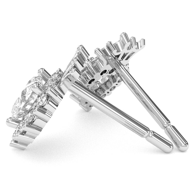 White Topaz Diamond Claddagh Motive Stud Earrings in 14k White Gold