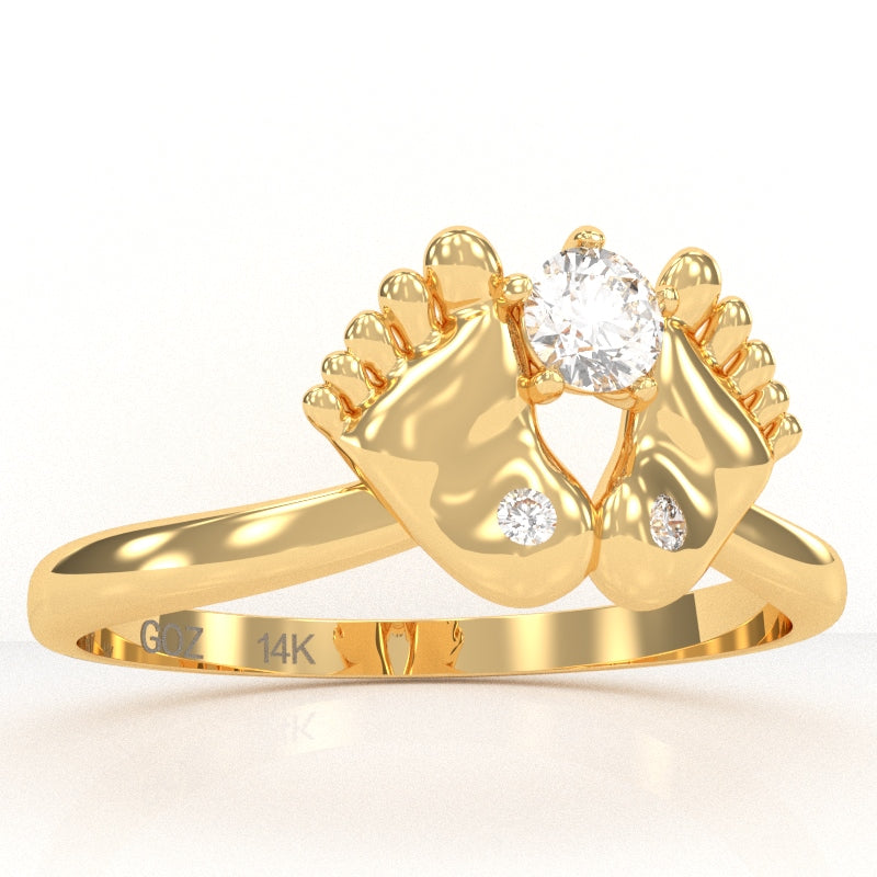 Baby Feet White Topaz Diamond Ring In 14k Yellow Gold