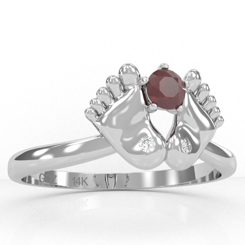 Baby Feet Ruby Diamond Ring In 14k White Gold