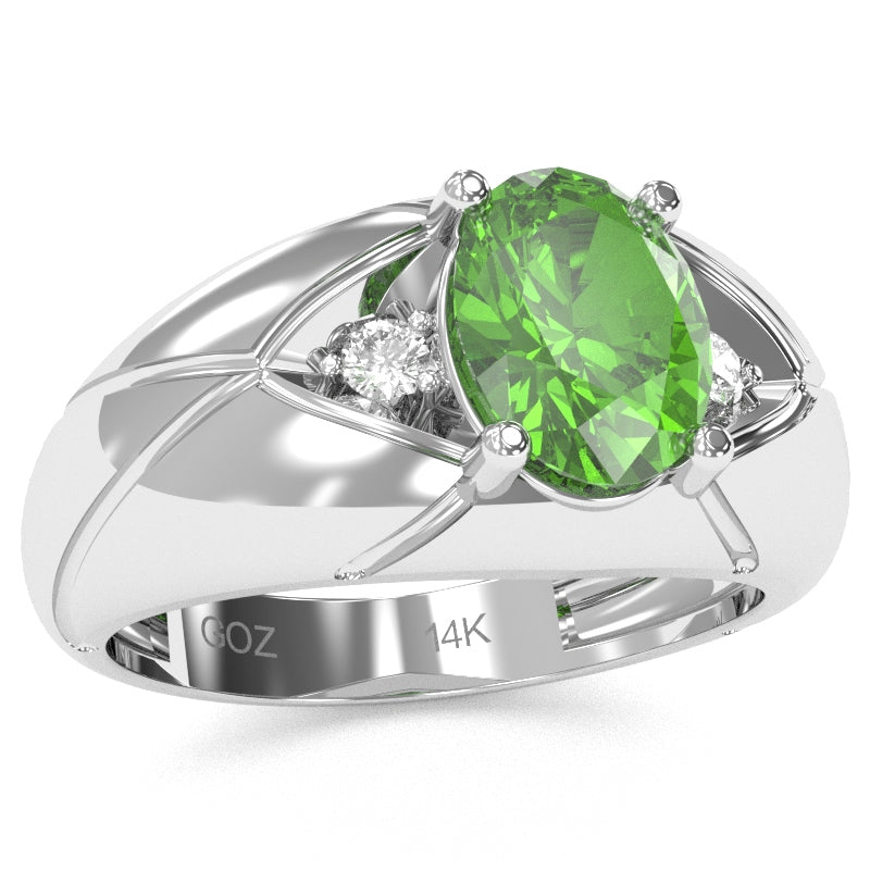 Men's Designer Peridot Diamond Ring In Solid 14k White Gold