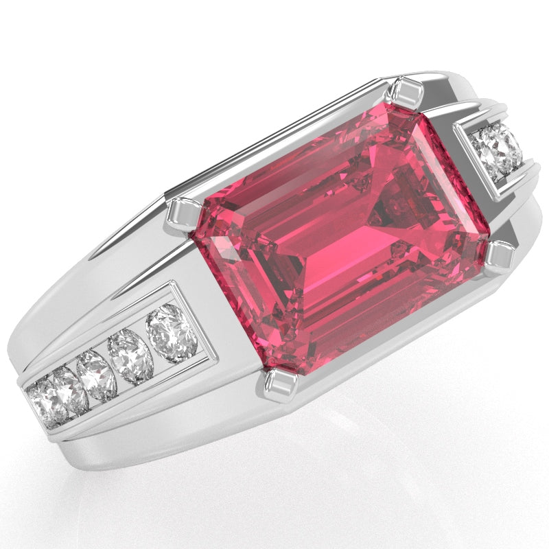 Men's Pink Tourmaline Diamond Channel Ring In Solid 10k White Gold