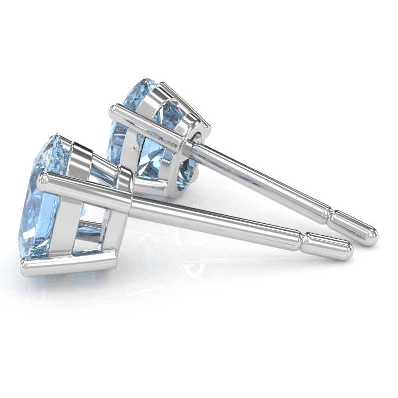 Aquamarine 8x6mm Oval Stud Earrings in 14k White Gold