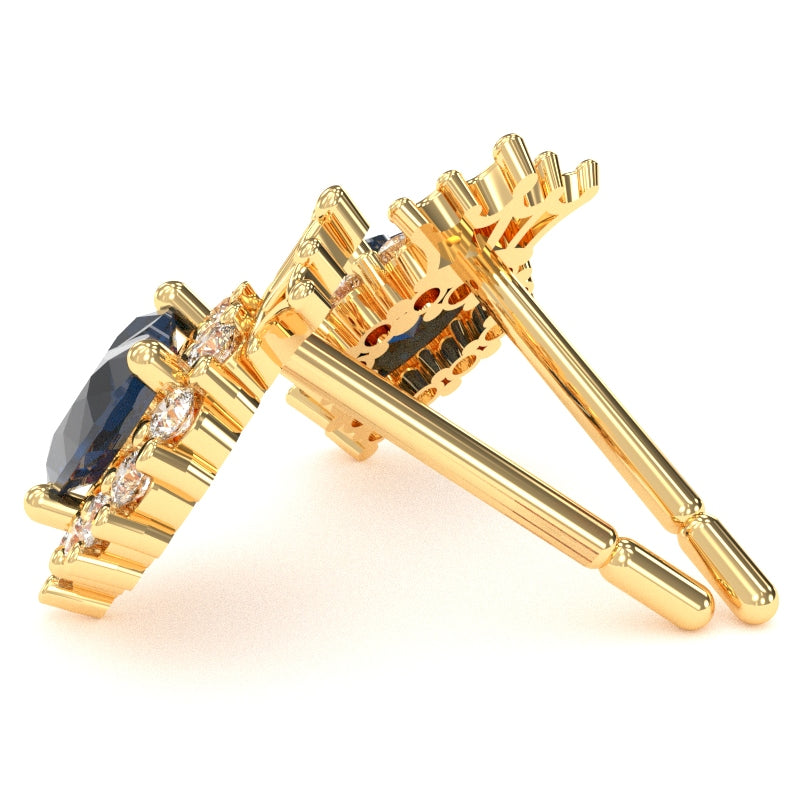 Lab-Created Sapphire Diamond Claddagh Motive Stud Earrings in 14k Yellow Gold