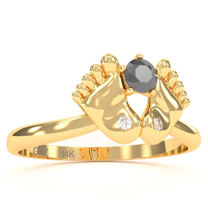 Baby Feet Black Onyx Diamond Ring In 14k Yellow Gold