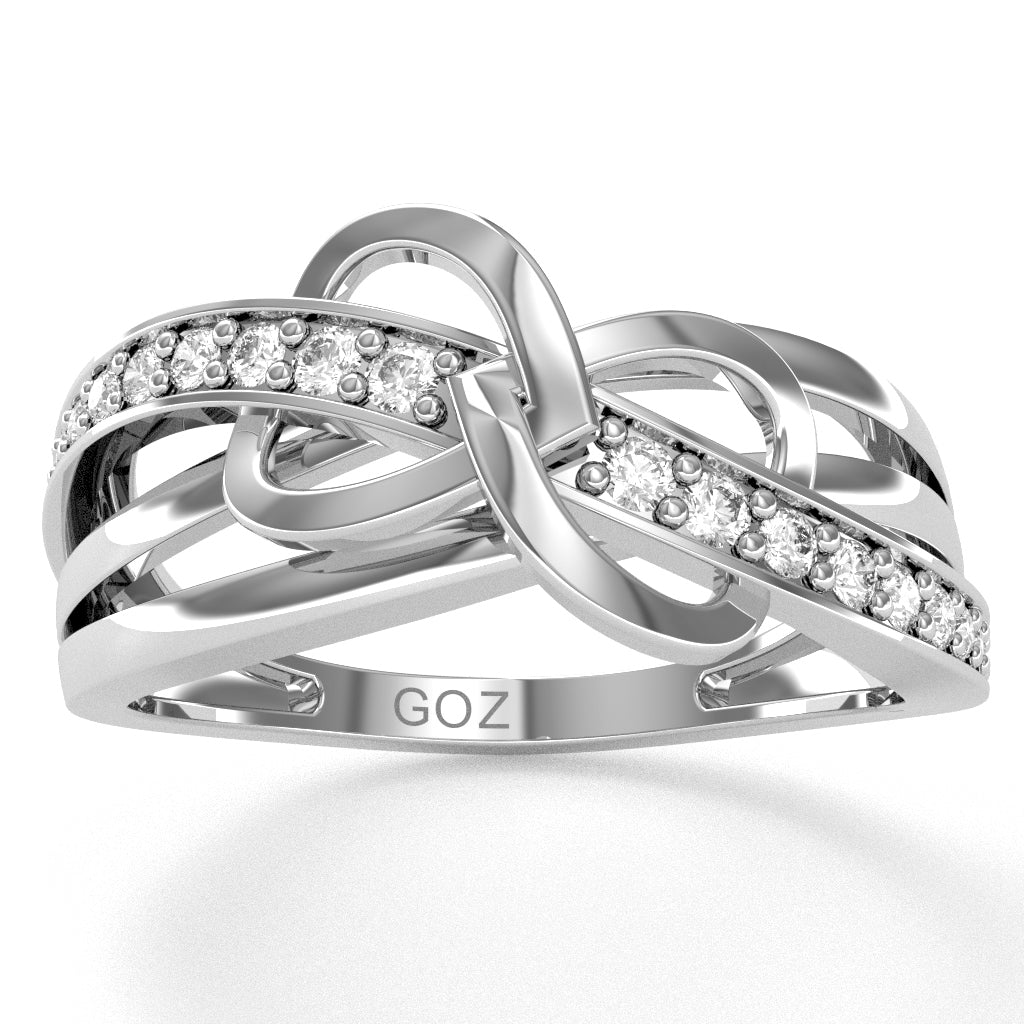 Two Hearts Diamond Inifinity Cocktail Ring In 14k White Gold
