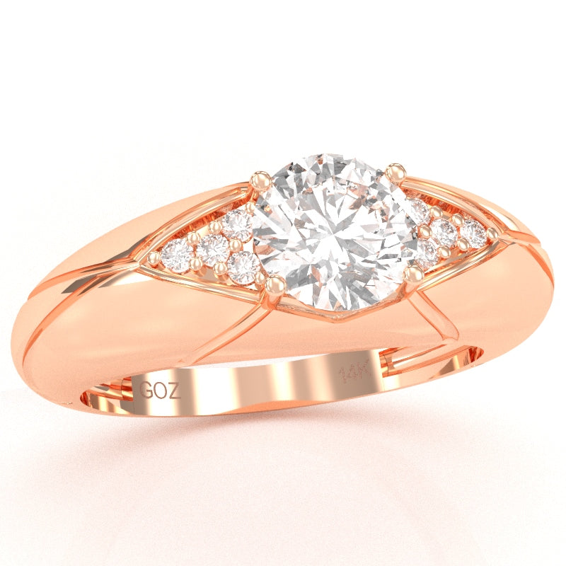 Designer White Topaz Diamond Cocktail Ring In Solid 14k Rose Gold