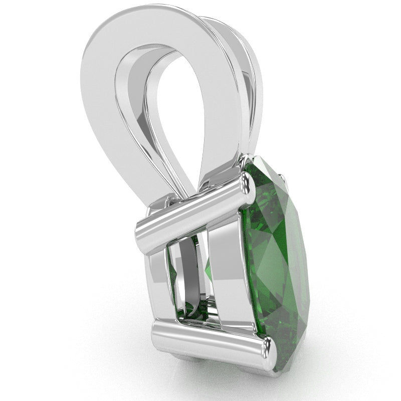 Lab-Created Emerald Oval Solitaire Pendant In 14k White Gold