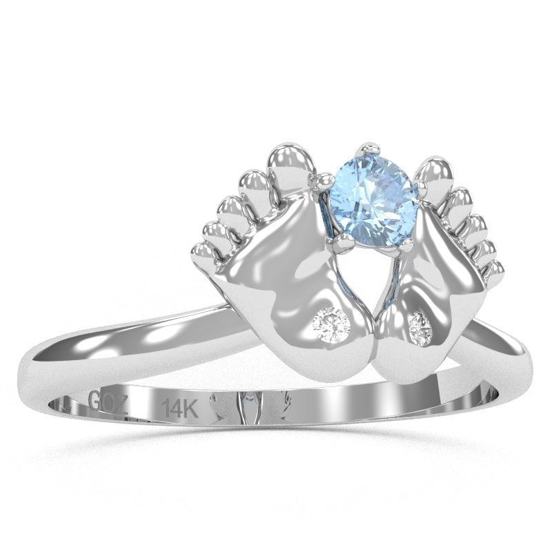 Baby Feet Aquamarine Diamond Ring In 14k White Gold