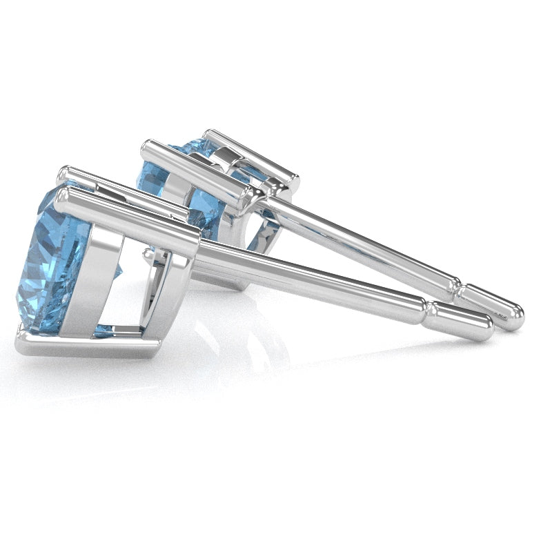 Blue Topaz 6mm Heart Stud Earrings in 14k White Gold