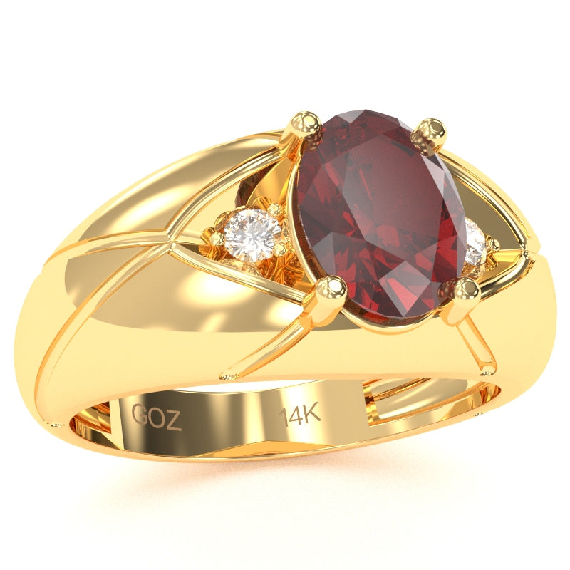 Men's Designer Lab-Created Ruby Diamond Ring In Solid 14k Yellow Gold