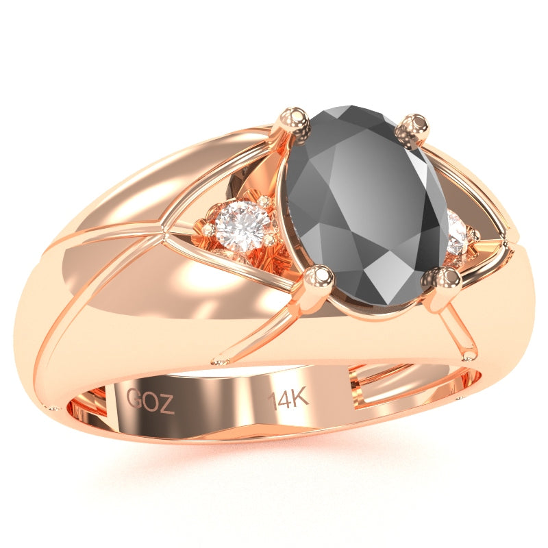 Men's Designer Black Onyx Diamond Ring In Solid 14k Rose Gold