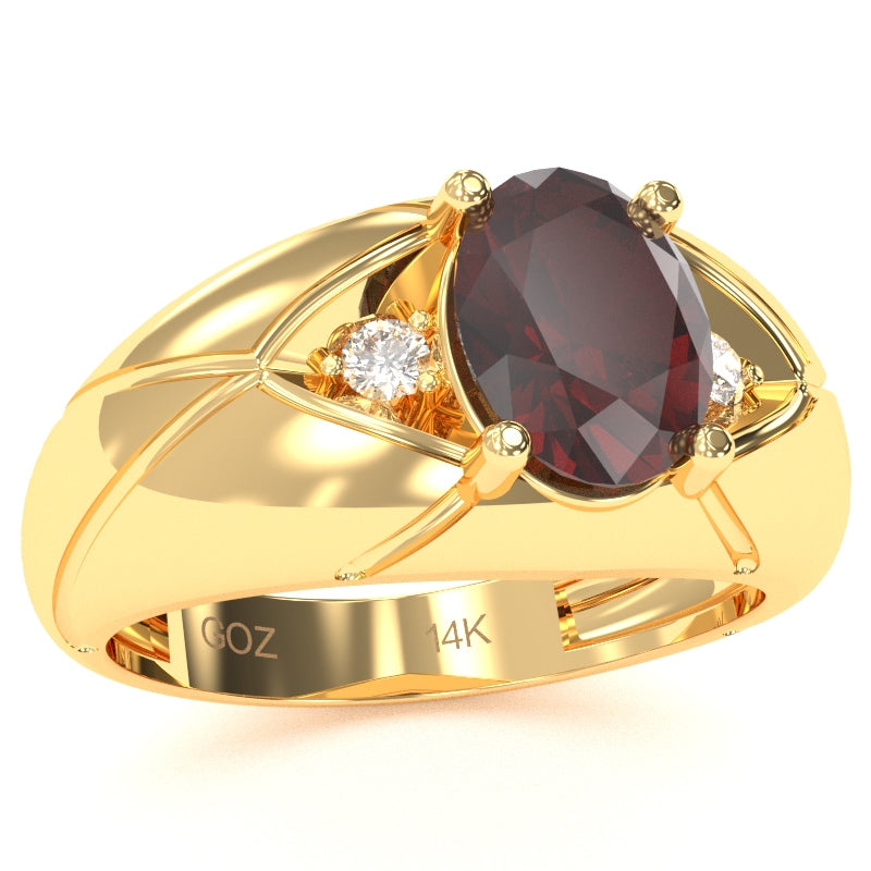 Men's Designer Garnet Diamond Ring In Solid 14k Yellow Gold