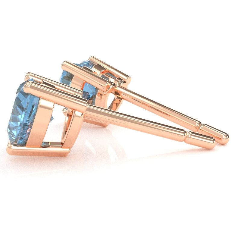 Blue Topaz 5mm Heart Stud Earrings in 14k Rose Gold