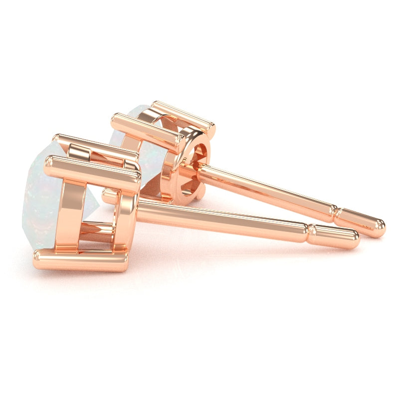 Opal 5mm Round Stud Earrings in 14k Rose Gold
