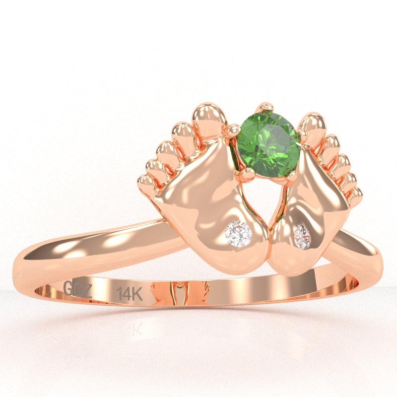 Baby Feet Peridot Diamond Ring In 14k Rose Gold