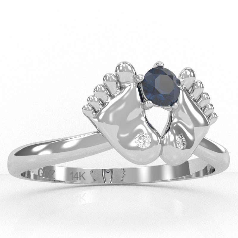 Baby Feet Lab-Created Sapphire Diamond Ring In 14k White Gold
