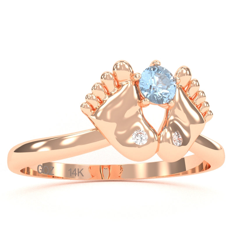 Baby Feet Aquamarine Diamond Ring In 14k Rose Gold