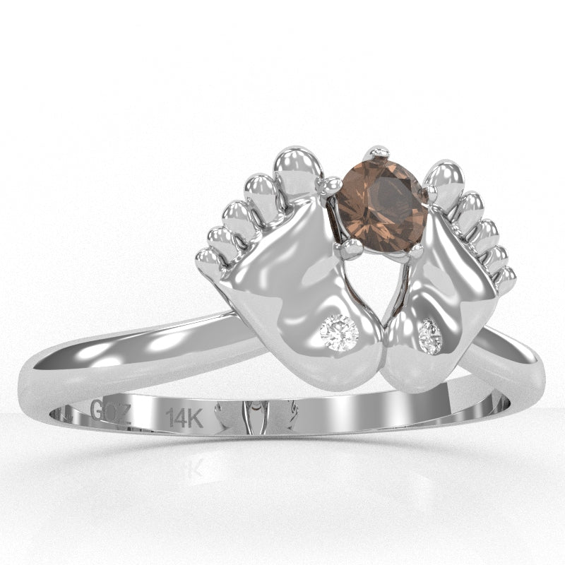 Baby Feet Smoky Quartz Diamond Ring In 14k White Gold