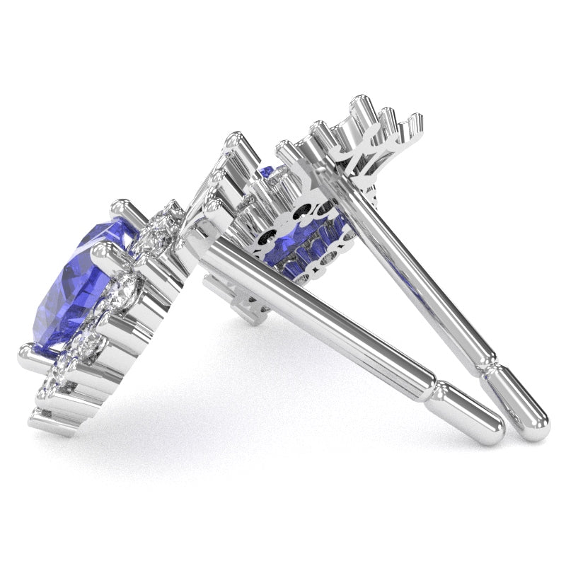 Tanzanite Diamond Claddagh Motive Stud Earrings in 14k White Gold
