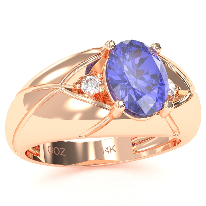 Men's Designer Tanzanite Diamond Ring In Solid 14k Rose Gold