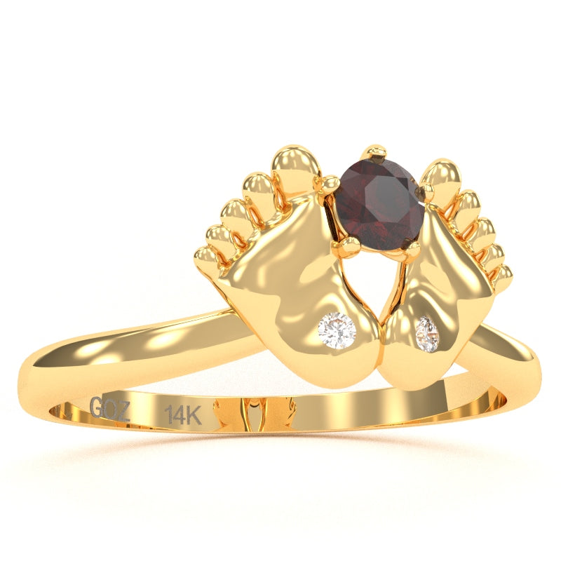 Baby Feet Garnet Diamond Ring In 14k Yellow Gold