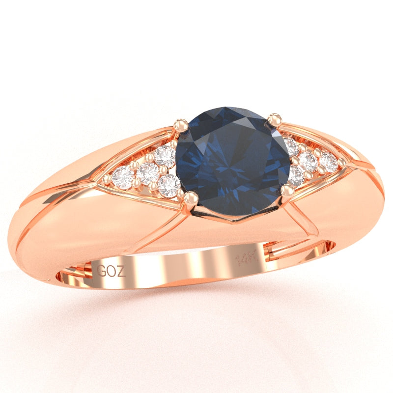 Designer Lab-Created Sapphire Diamond Cocktail Ring In Solid 14k Rose Gold