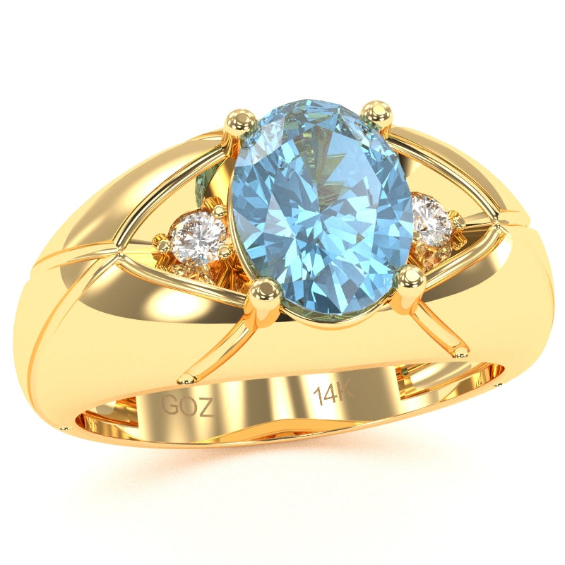 Men's Designer Blue Topaz Diamond Ring In Solid 14k Yellow Gold
