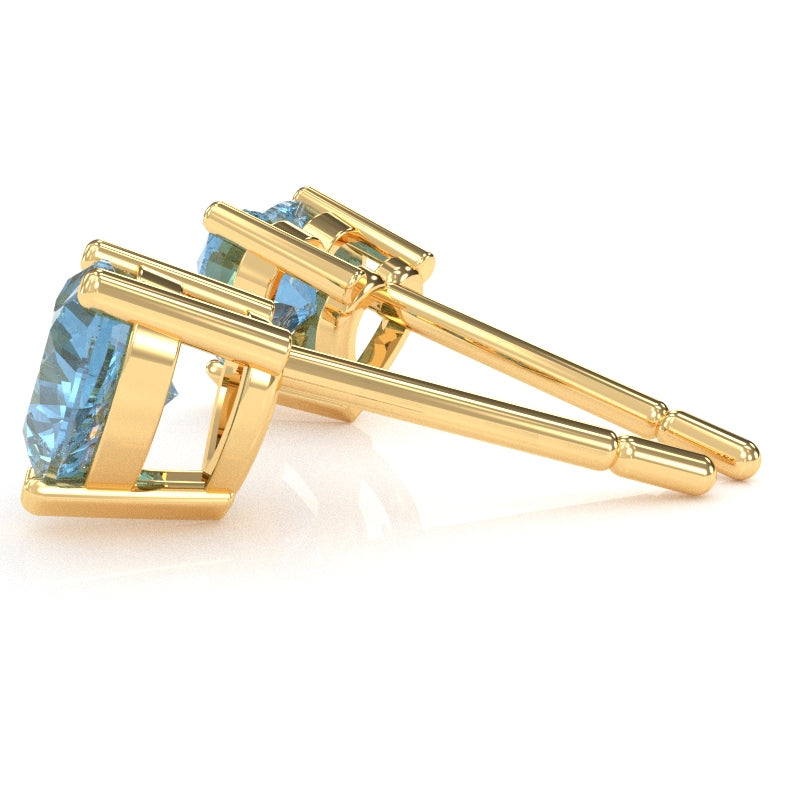 Blue Topaz 6mm Heart Stud Earrings in 14k Yellow Gold