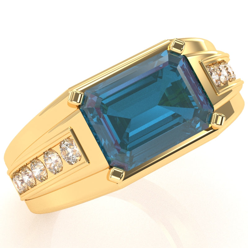 Men's Lab-Created Alexandrite Diamond Channel Ring In Solid 10k Yellow Gold