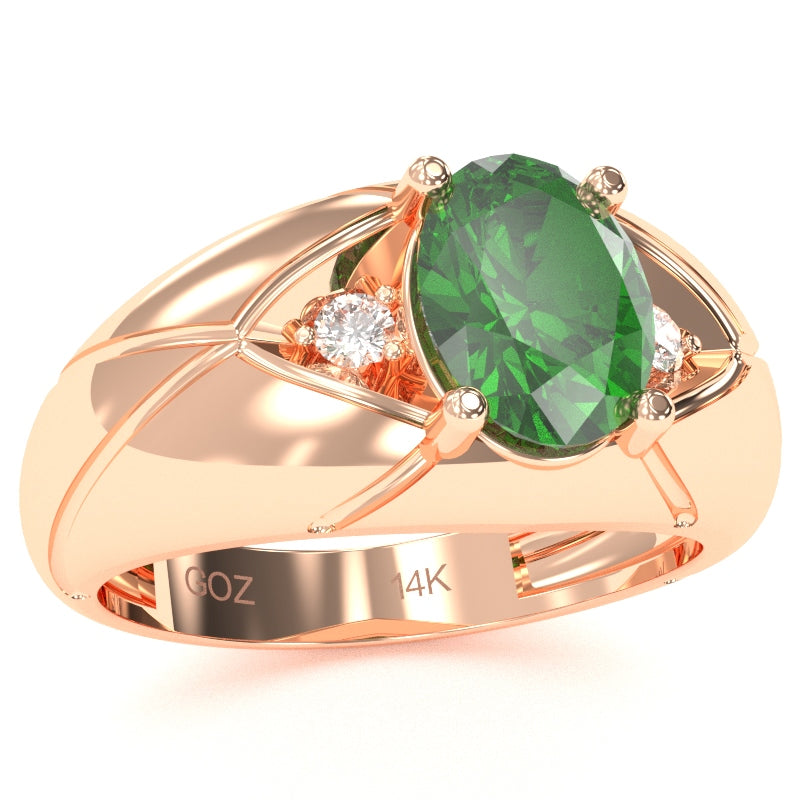 Men's Designer Lab-Created Emerald Diamond Ring In Solid 14k Rose Gold