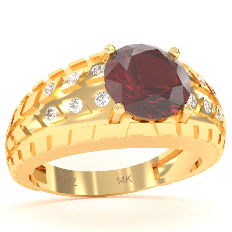 Men's Tire Tread Lab-Created Ruby Diamond Ring In Solid 14k Yellow Gold