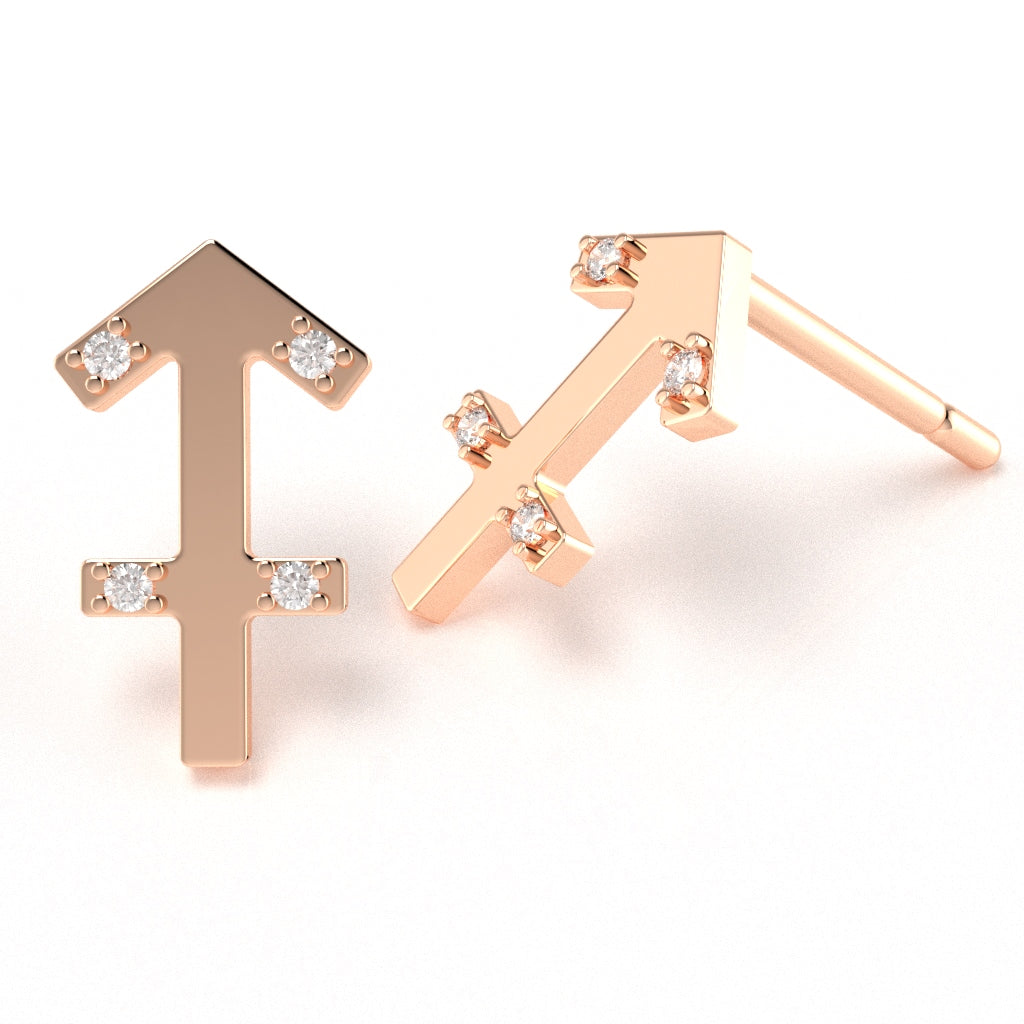 Sagittarius Zodiac Sign Diamond Stud Earrings In Solid 10K Rose Gold