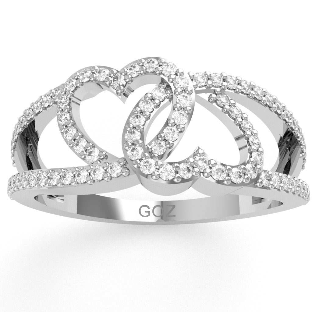 2 Hearts True Love Diamond Cocktail Ring In 14k White Gold
