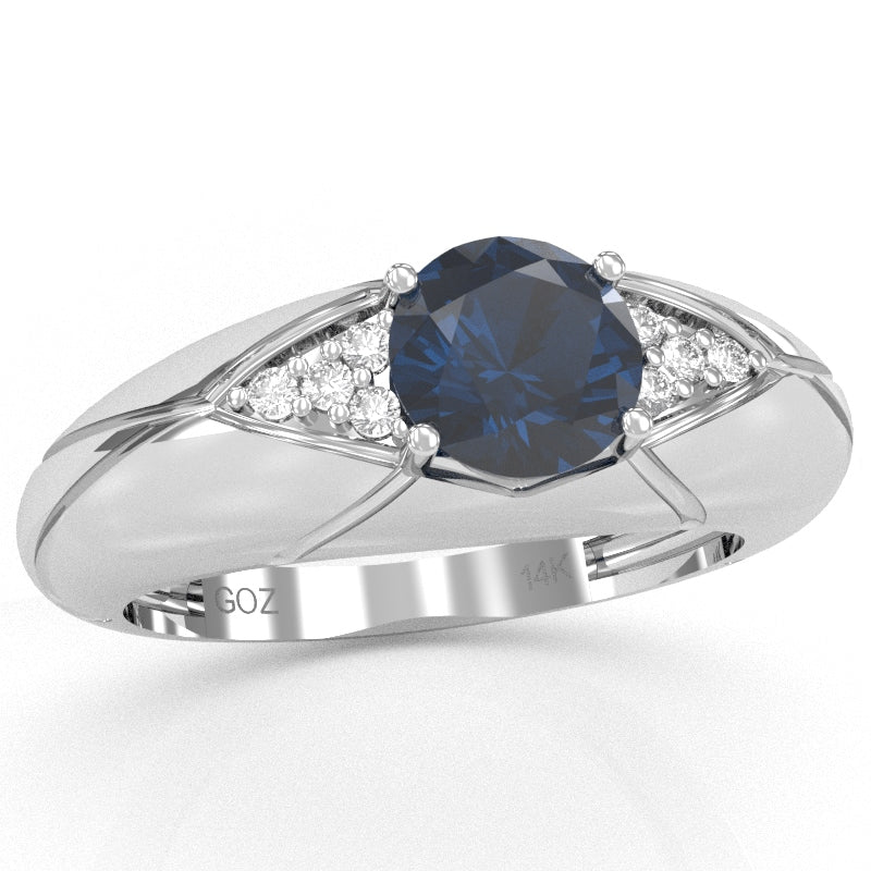 Designer Lab-Created Sapphire Diamond Cocktail Ring In Solid 14k White Gold