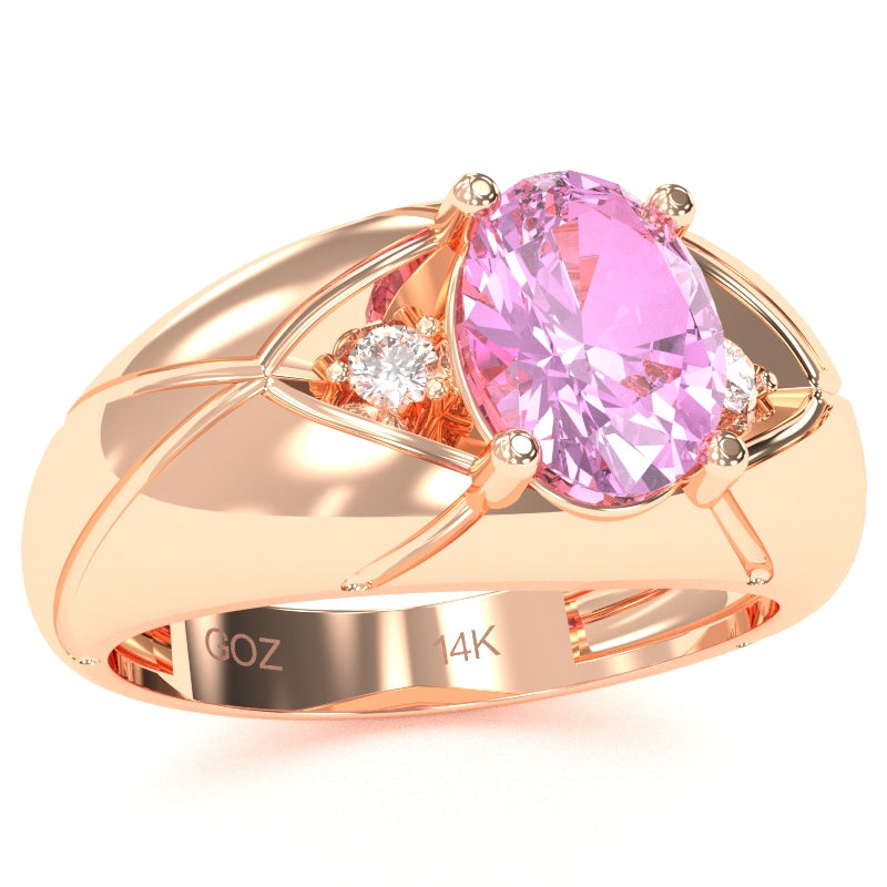 Men's Designer Lab-Created Pink Sapphire Diamond Ring In Solid 14k Rose Gold