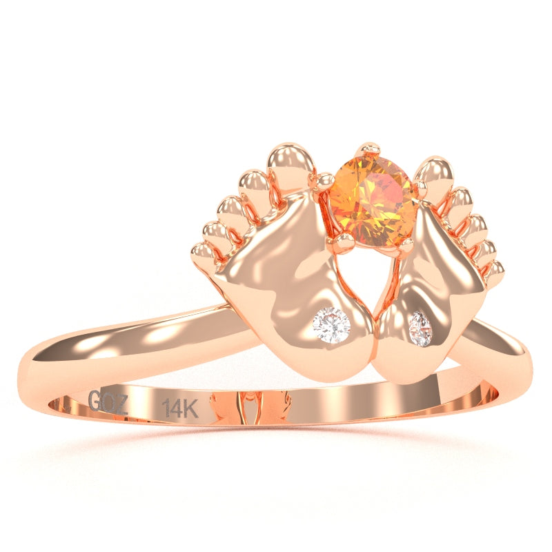 Baby Feet Citrine Diamond Ring In 14k Rose Gold