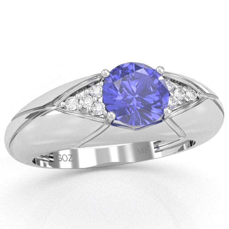 Designer Tanzanite Diamond Cocktail Ring In Solid 14k White Gold