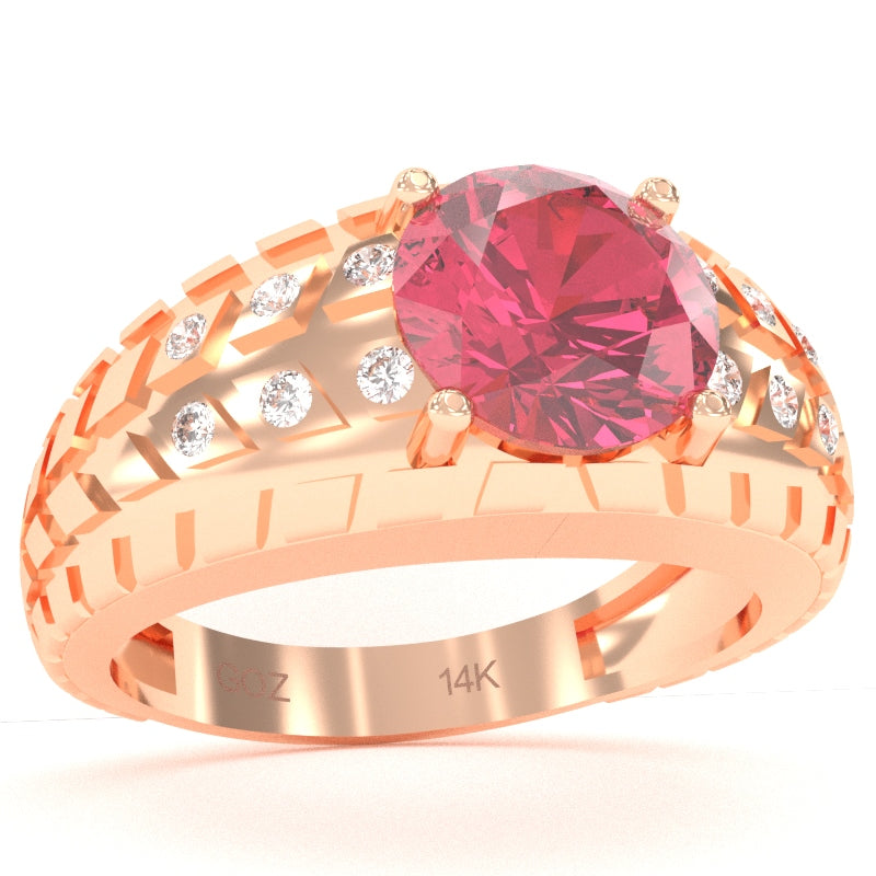 Men's Tire Tread Pink Tourmaline Diamond Ring In Solid 14k Rose Gold