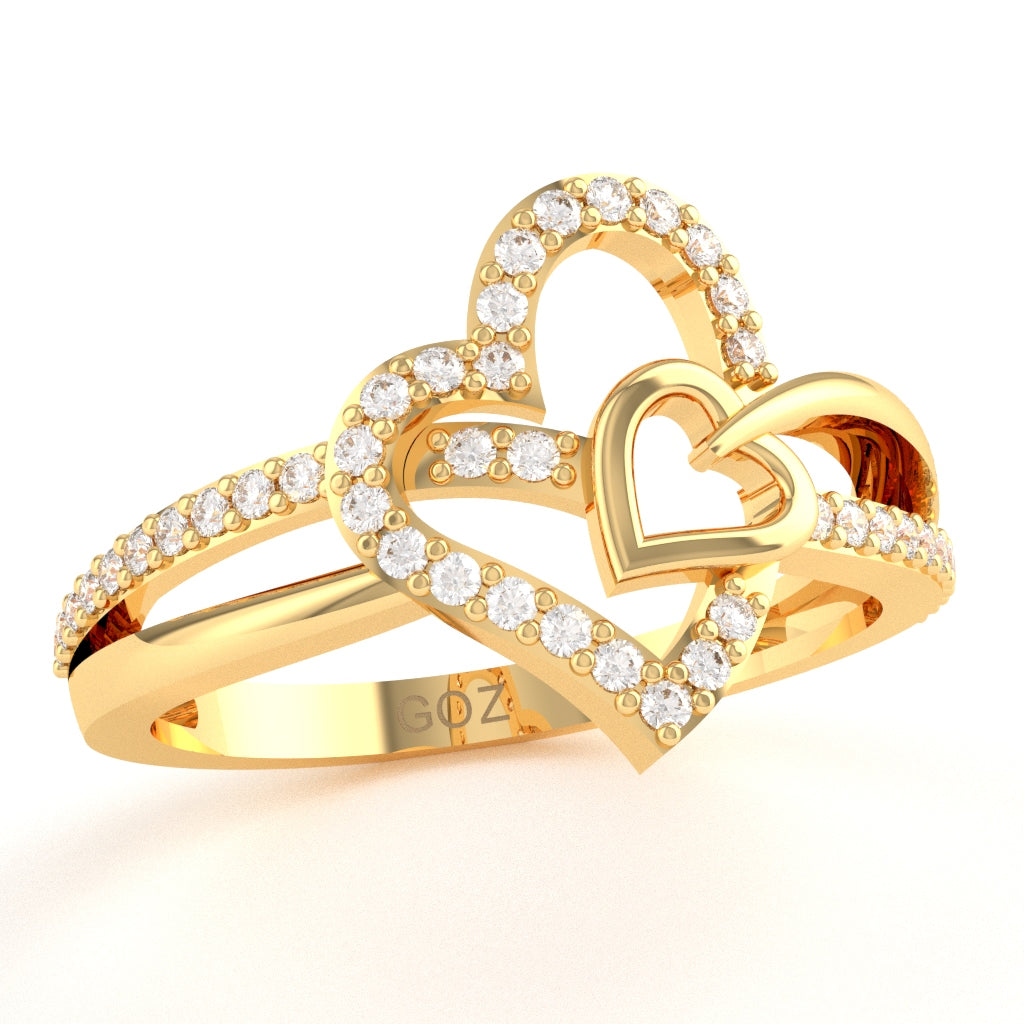 Sweethearts Heart-In-Heart Diamond Cocktail Ring In 14k Yellow Gold