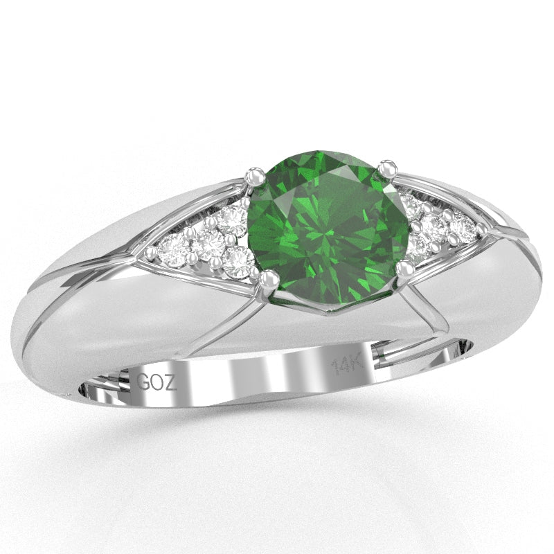 Designer Lab-Created Emerald Diamond Cocktail Ring In Solid 14k White Gold