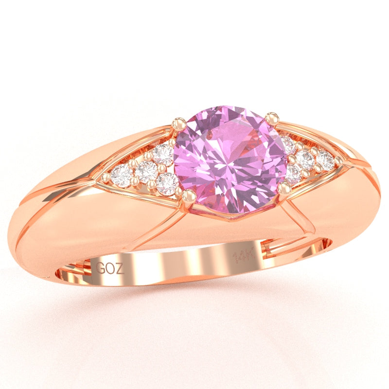 Designer Lab-Created Pink Sapphire Diamond Cocktail Ring In Solid 14k Rose Gold