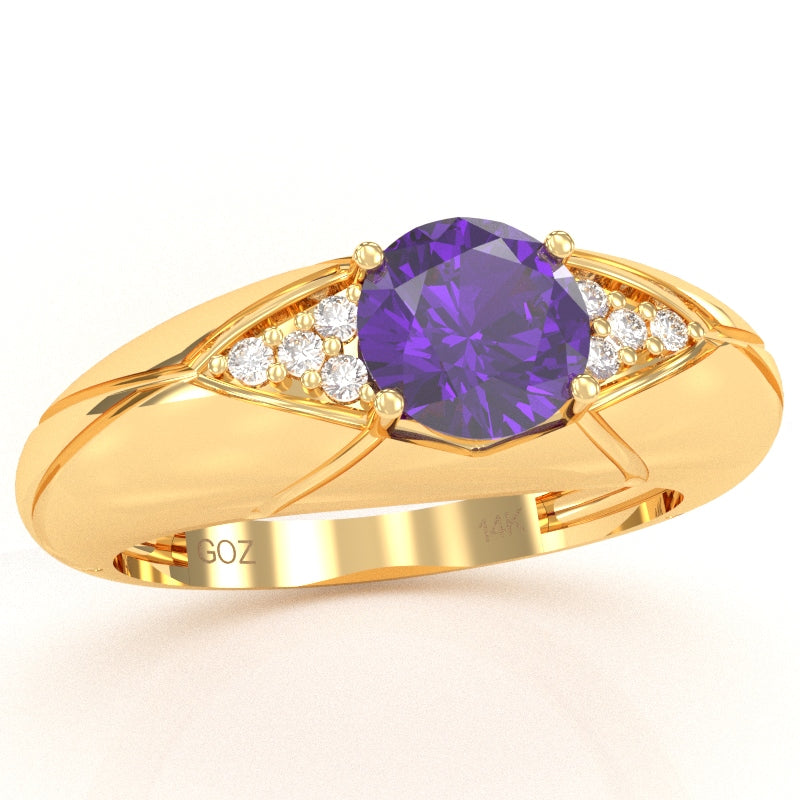 Designer Amethyst Diamond Cocktail Ring In Solid 14k Yellow Gold