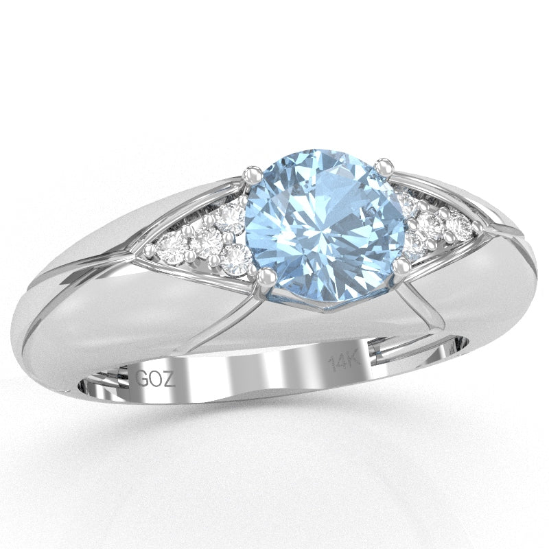 Designer Aquamarine Diamond Cocktail Ring In Solid 14k White Gold