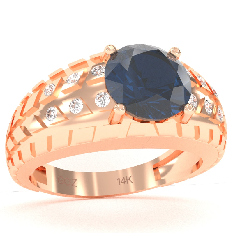 Men's Tire Tread Lab-Created Sapphire Diamond Ring In Solid 14k Rose Gold