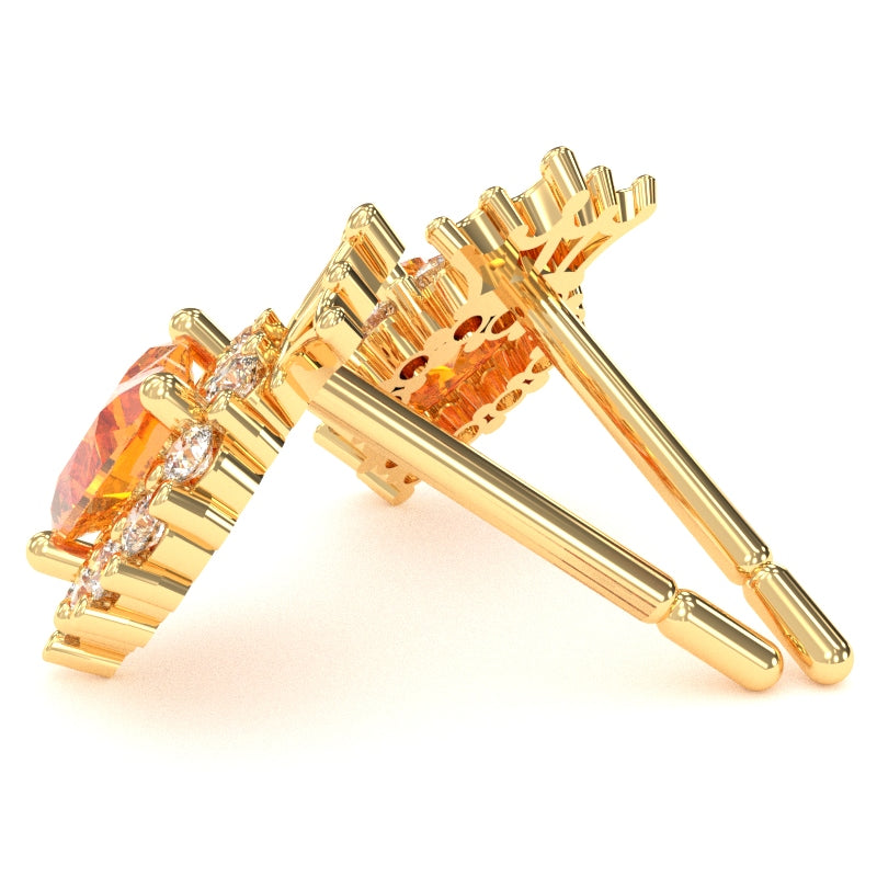 Citrine Diamond Claddagh Motive Stud Earrings in 14k Yellow Gold