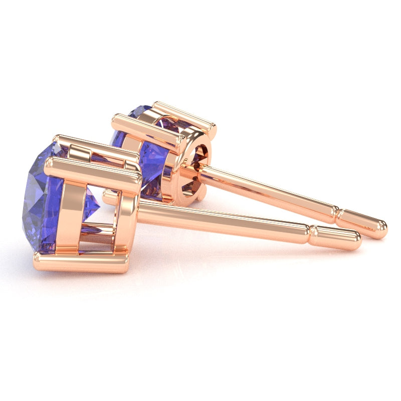Tanzanite 6mm Round Stud Earrings in 14k Rose Gold