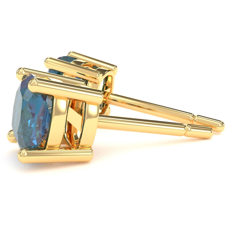 Lab-Created Alexandrite 6mm Cushion Stud Earrings in 14k Yellow Gold