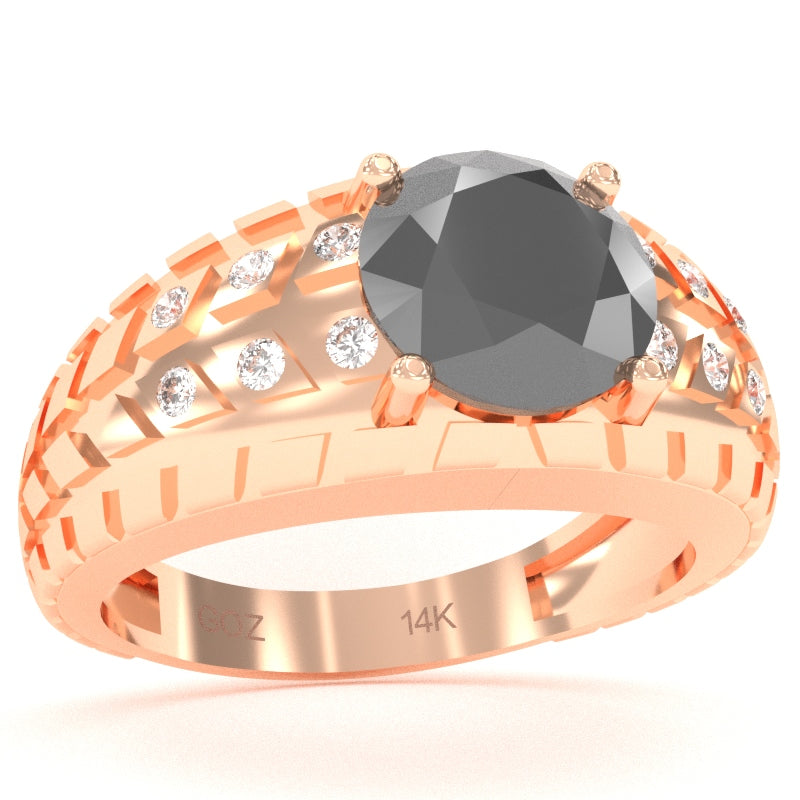 Men's Tire Tread Black Onyx Diamond Ring In Solid 14k Rose Gold