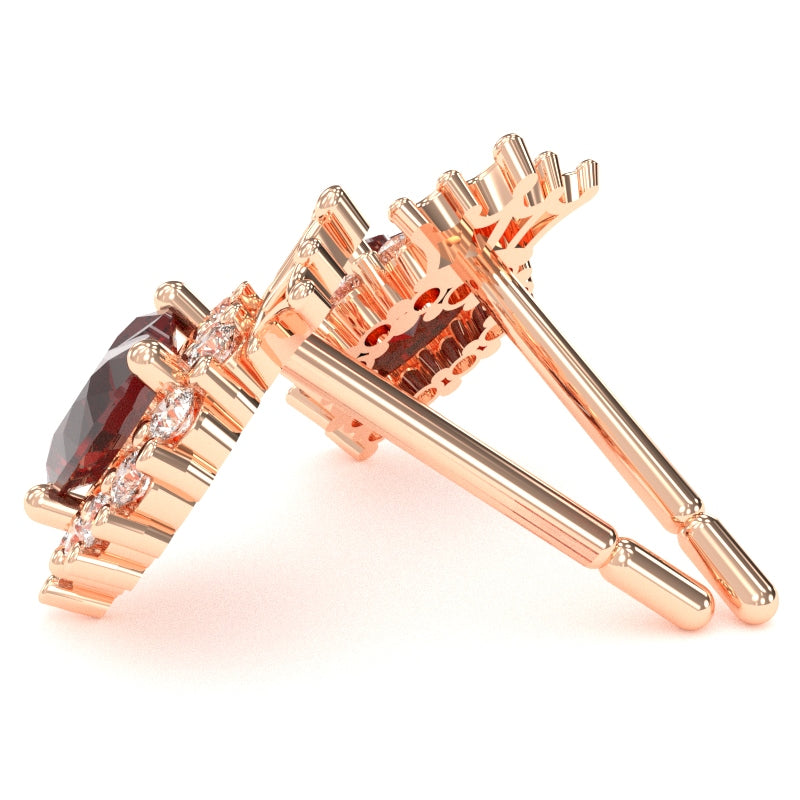 Lab-Created Ruby Diamond Claddagh Motive Stud Earrings in 14k Rose Gold
