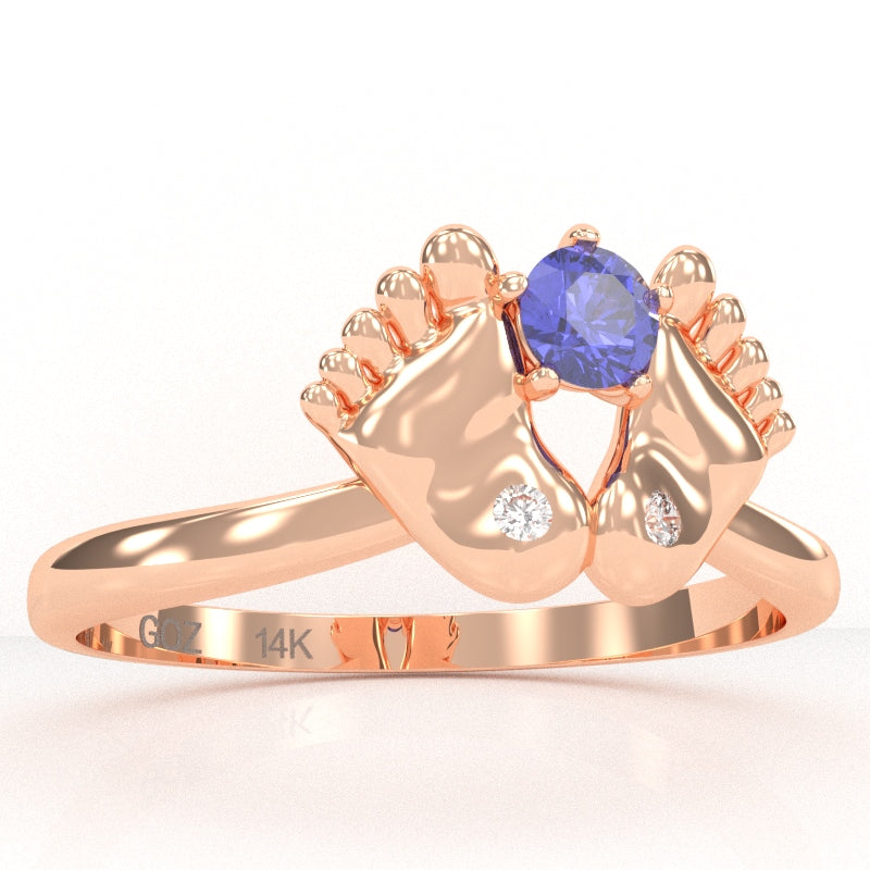 Baby Feet Tanzanite Diamond Ring In 14k Rose Gold